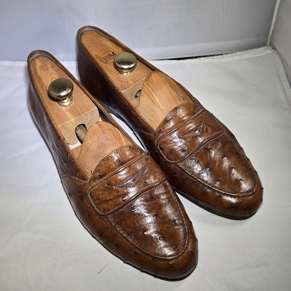 Romano Martegani Shoes Mens Size 11.5 E Brown Full Quill Ostrich Leather Italy